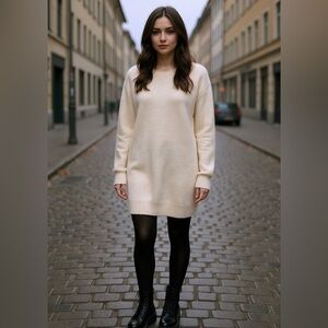 Zara Women’s Long Sleeve Knit Cream Mini Dress Size M